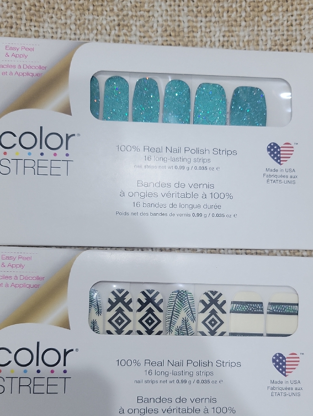 Color Street Teal Glitter & Black-White Nail Strips